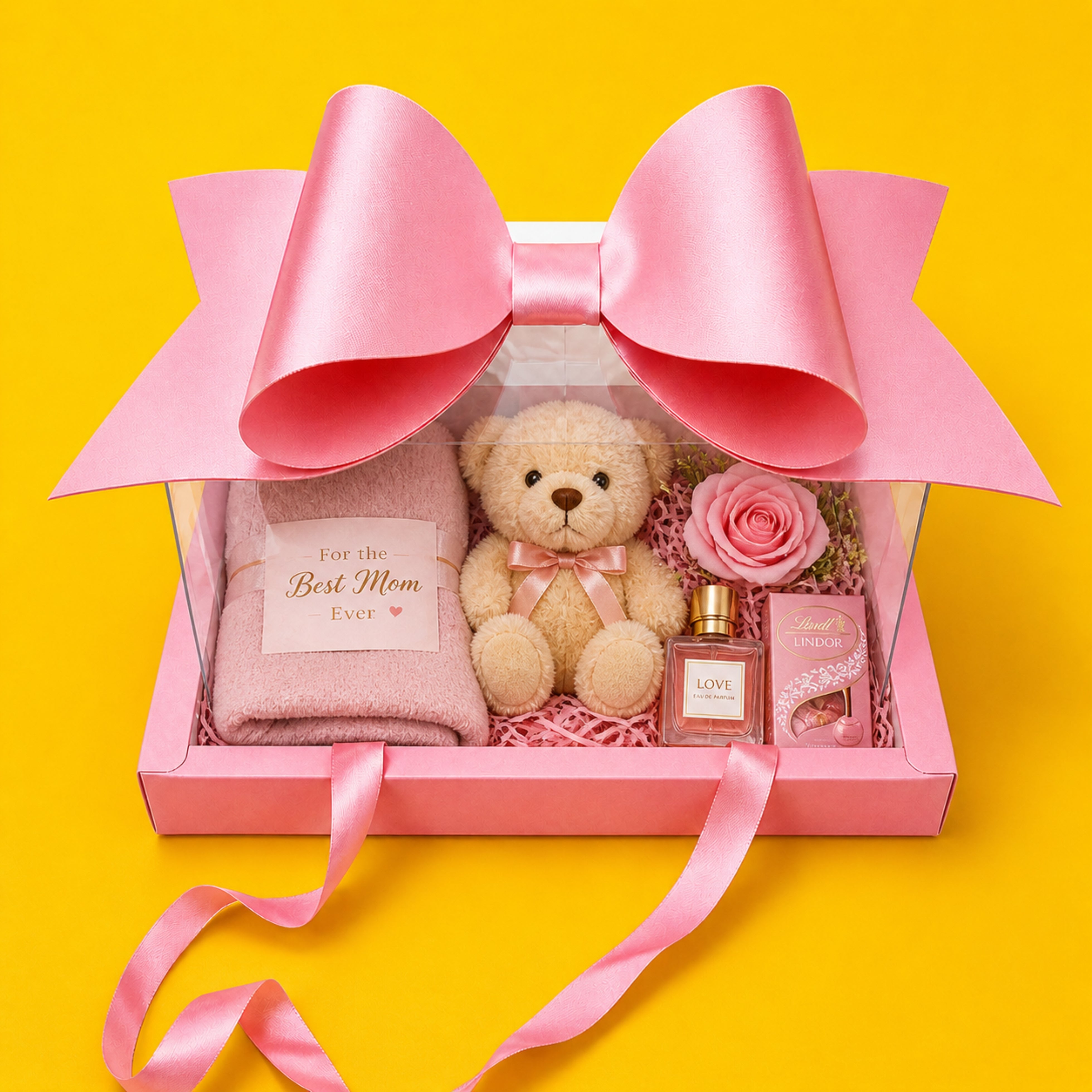GIFT PACKING BOW BOX WITH RIBBON ( PINK )(Set of 4 PCS) (Barcode 13865)
