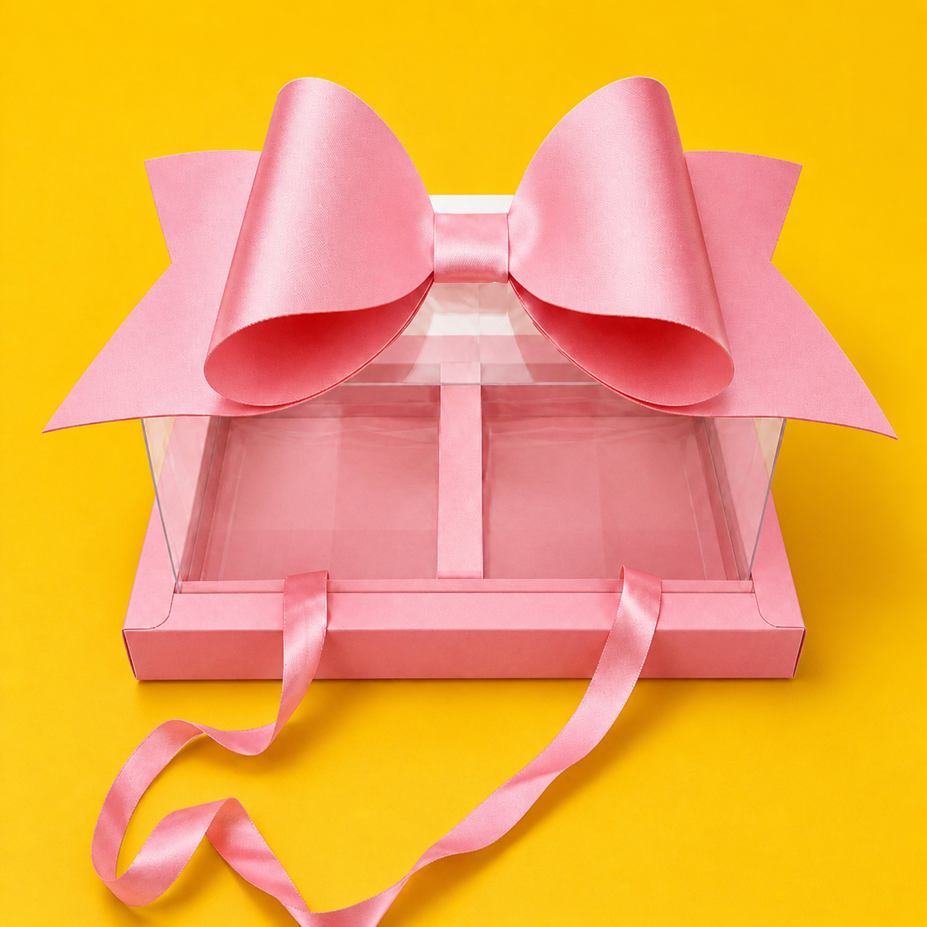 GIFT PACKING BOW BOX WITH RIBBON ( PINK )(Set of 4 PCS) (Barcode 13865)