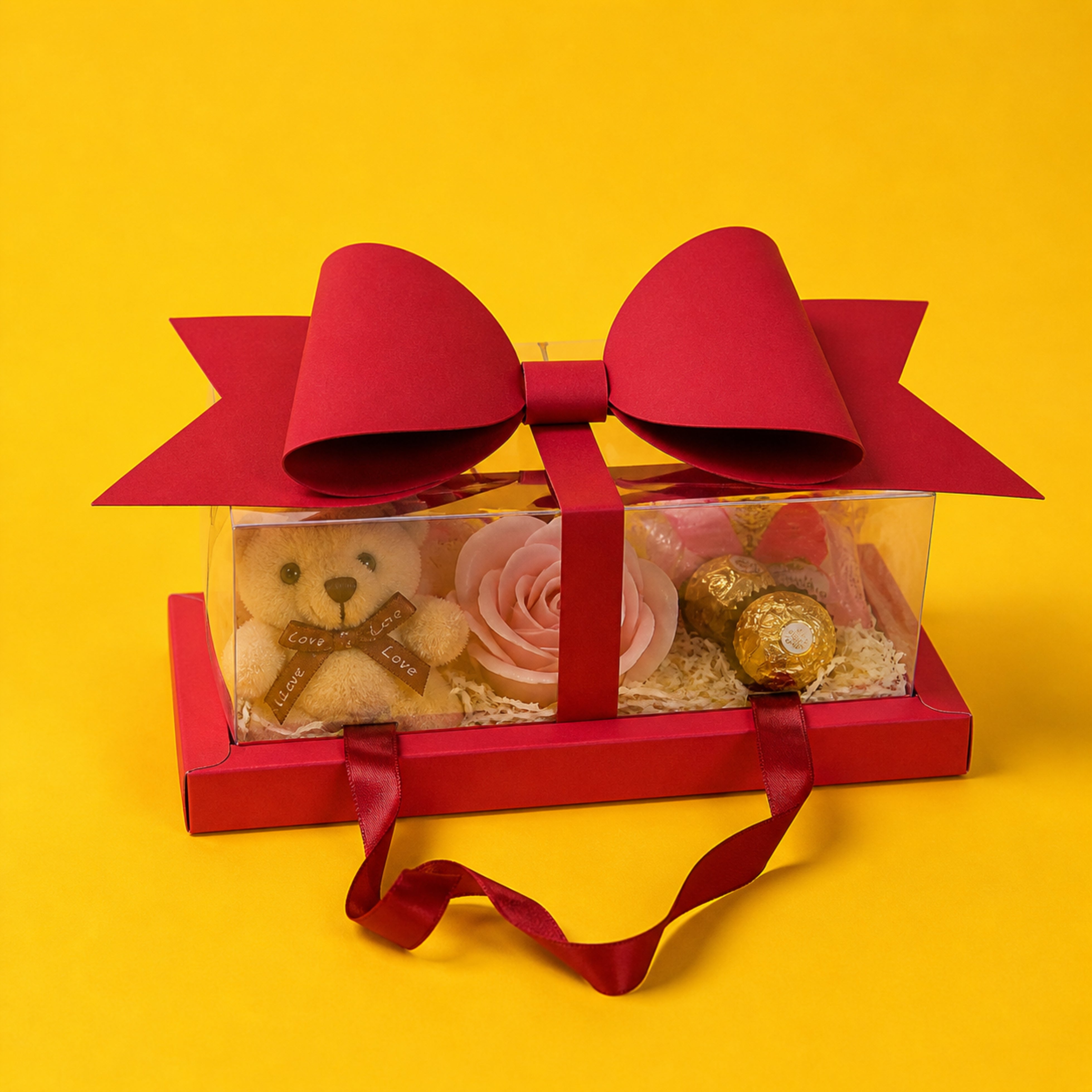 GIFT PACKING BOW BOX WITH RIBBON ( RED )(Set of 4 PCS) 13864