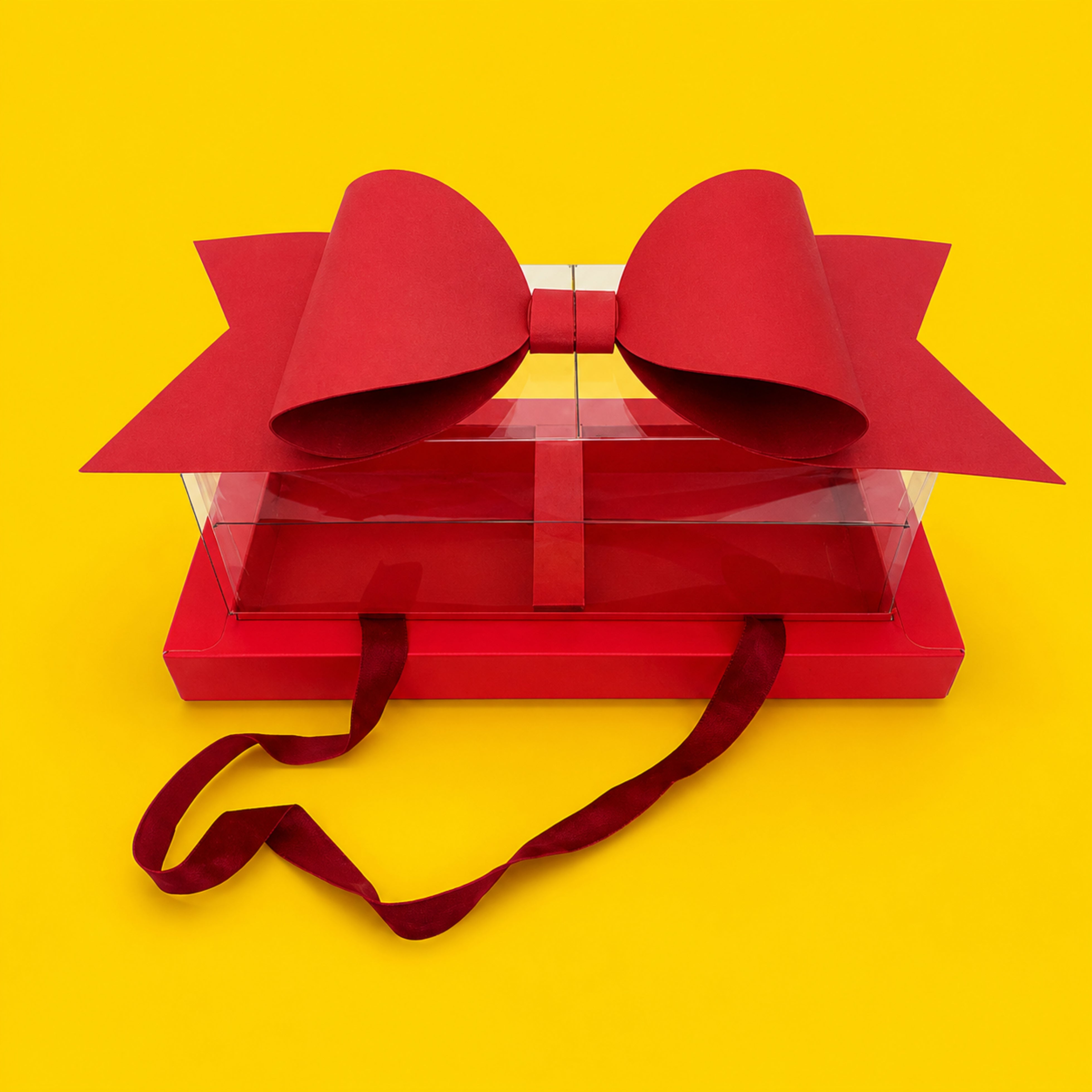 GIFT PACKING BOW BOX WITH RIBBON ( RED )(Set of 4 PCS) 13864