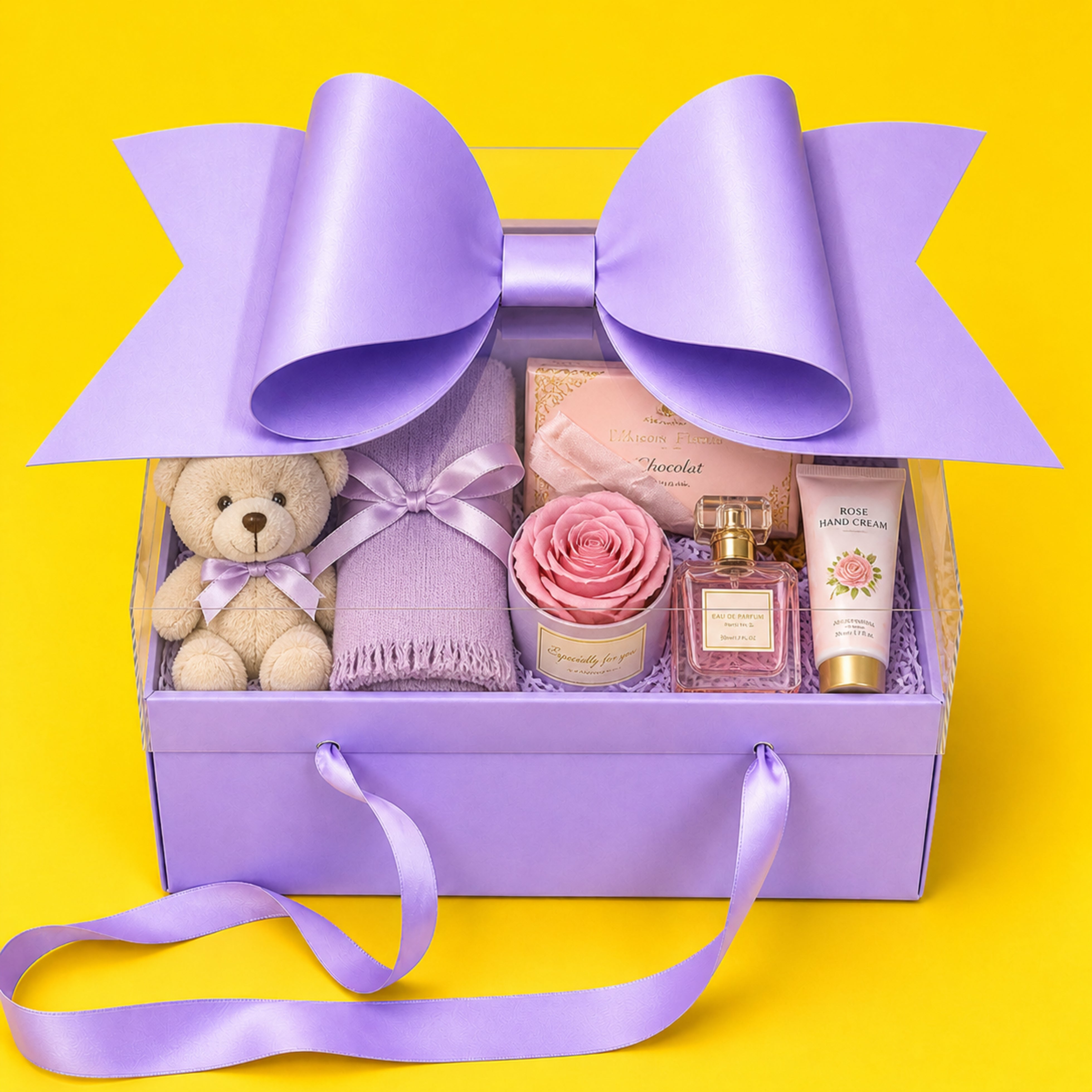 GIFT PACKING BOW BOX WITH RIBBON ( PURPLE )(Set of 4 PCS) 13867