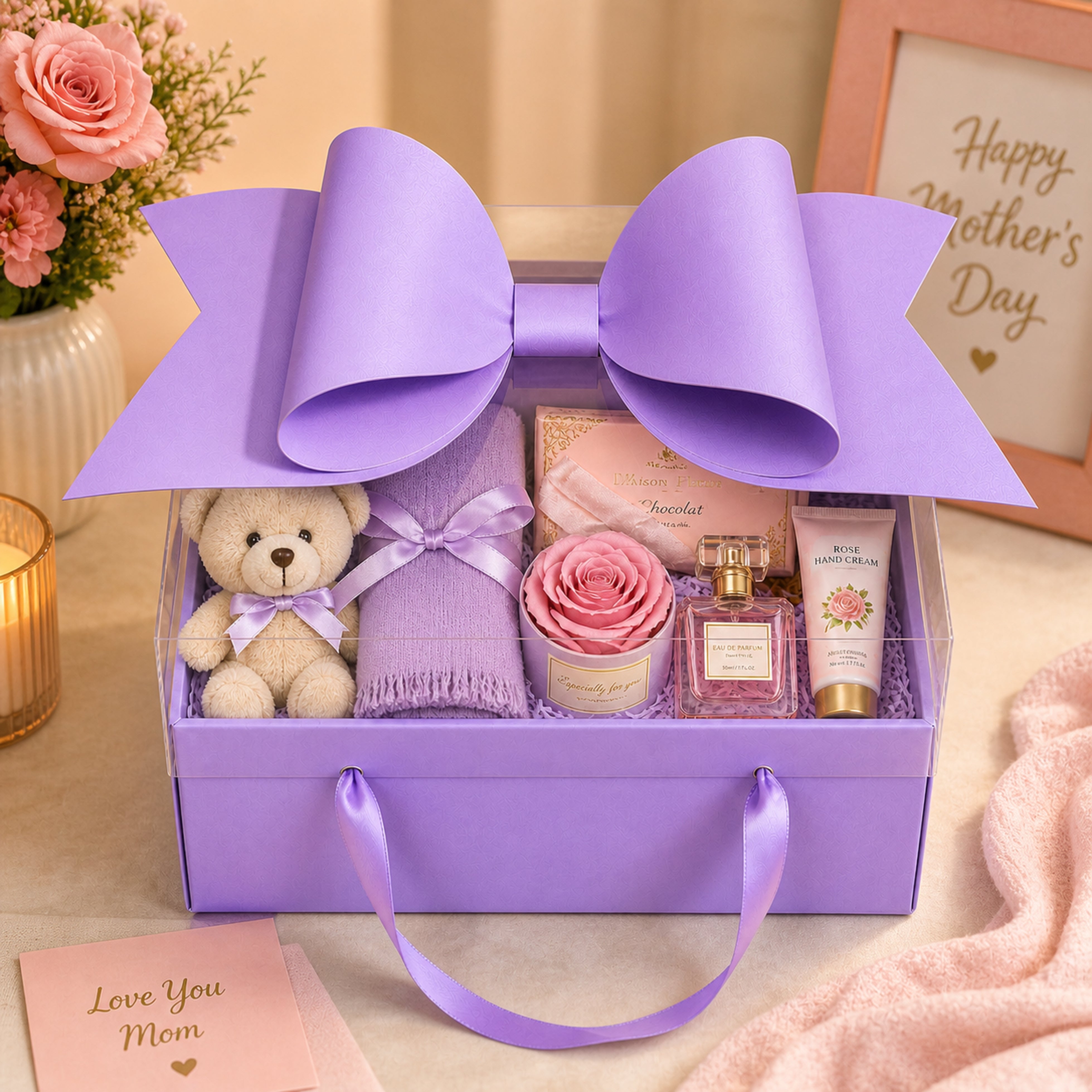 GIFT PACKING BOW BOX WITH RIBBON ( PURPLE )(Set of 4 PCS) 13867