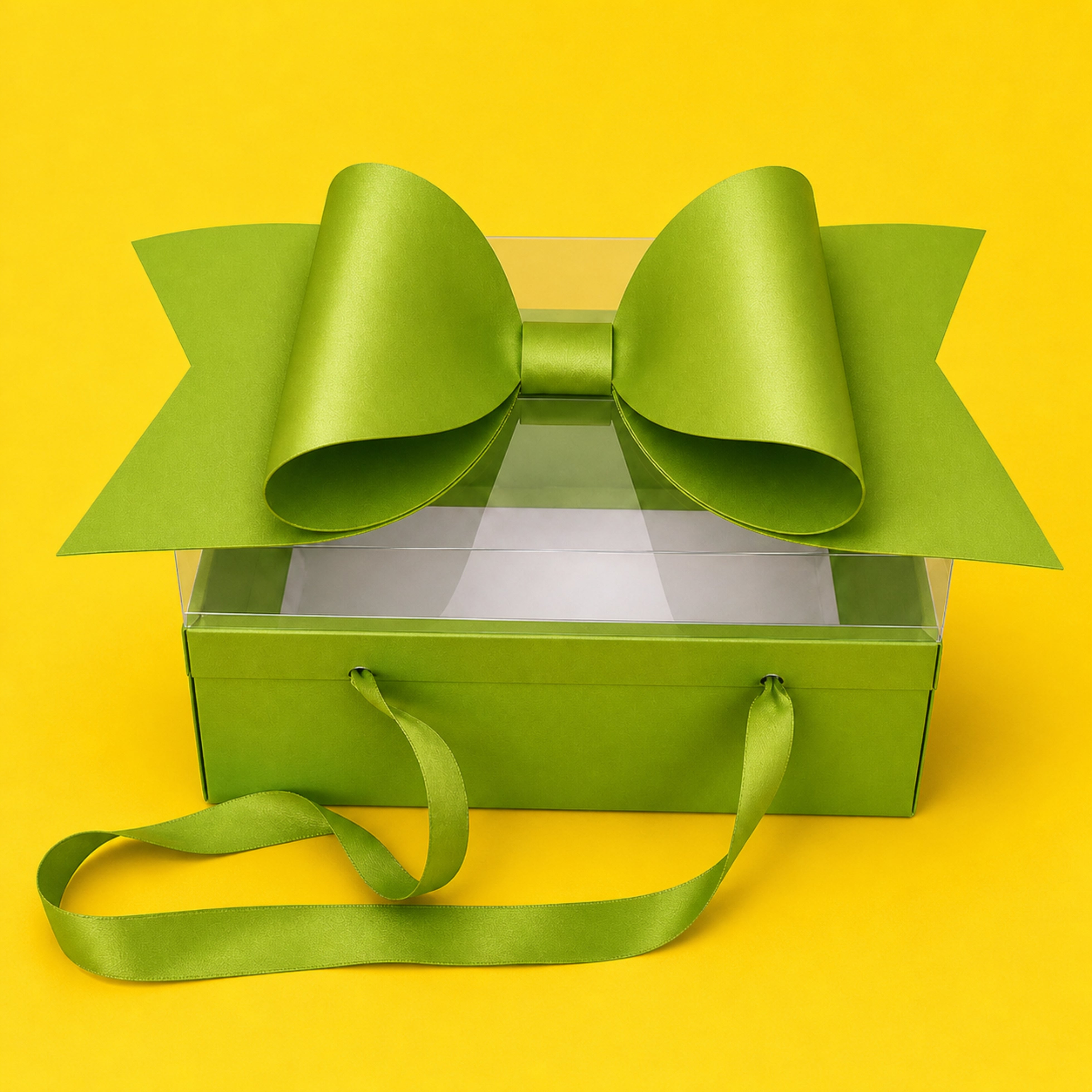 GIFT PACKING BOW BOX WITH RIBBON ( PARROT GREEN )(Set of 4 PCS) (Barcode 13866)