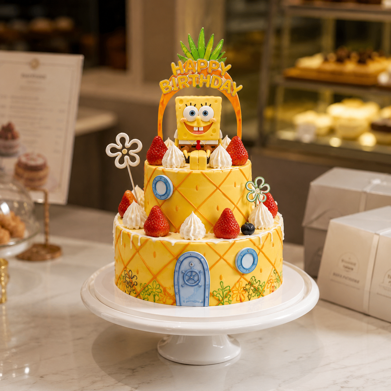 SPONGEBOB  SQUAREPANTS  PINEAPPLE UNDER  THE SEA THEME  CAKE 13724