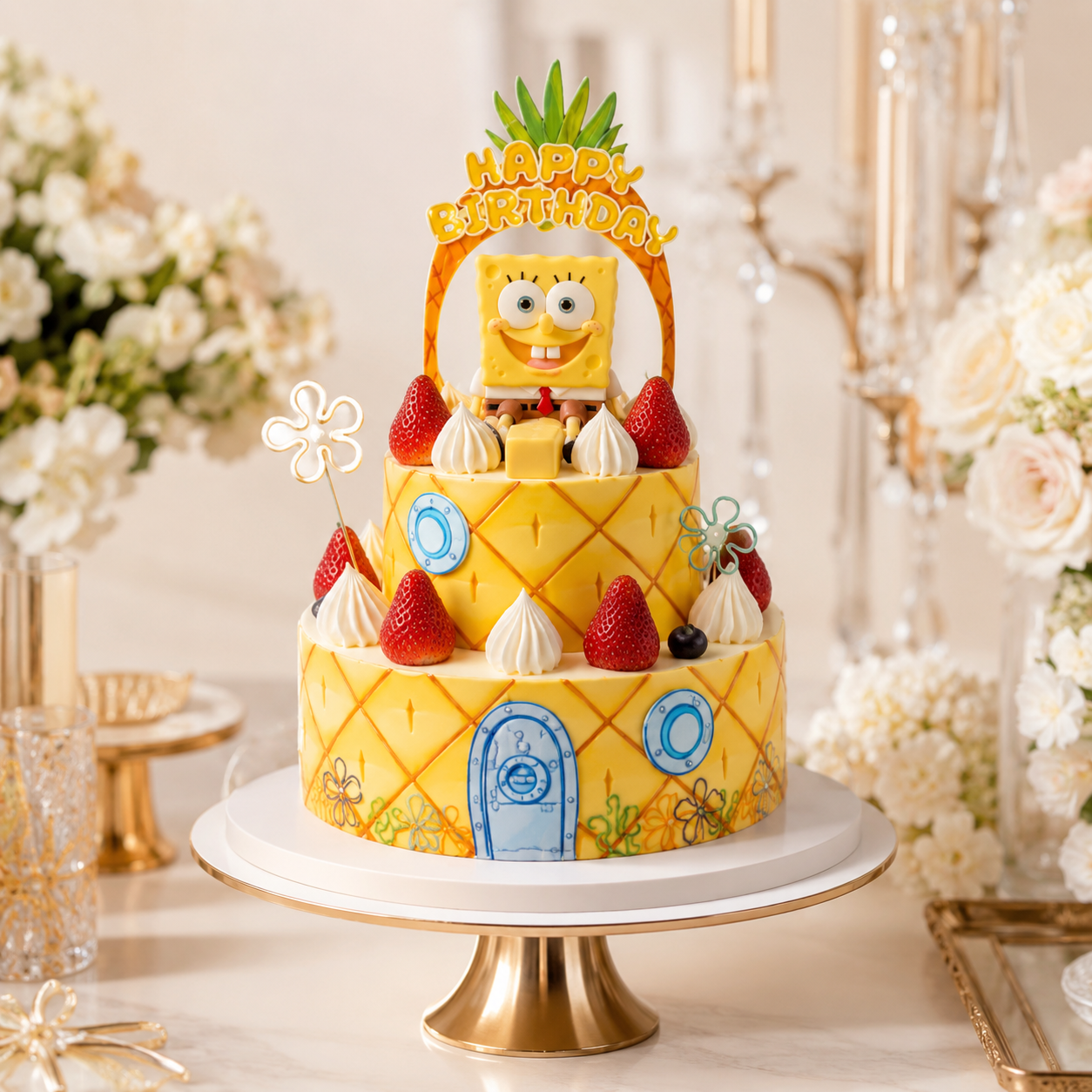 SPONGEBOB  SQUAREPANTS  PINEAPPLE UNDER  THE SEA THEME  CAKE 13724
