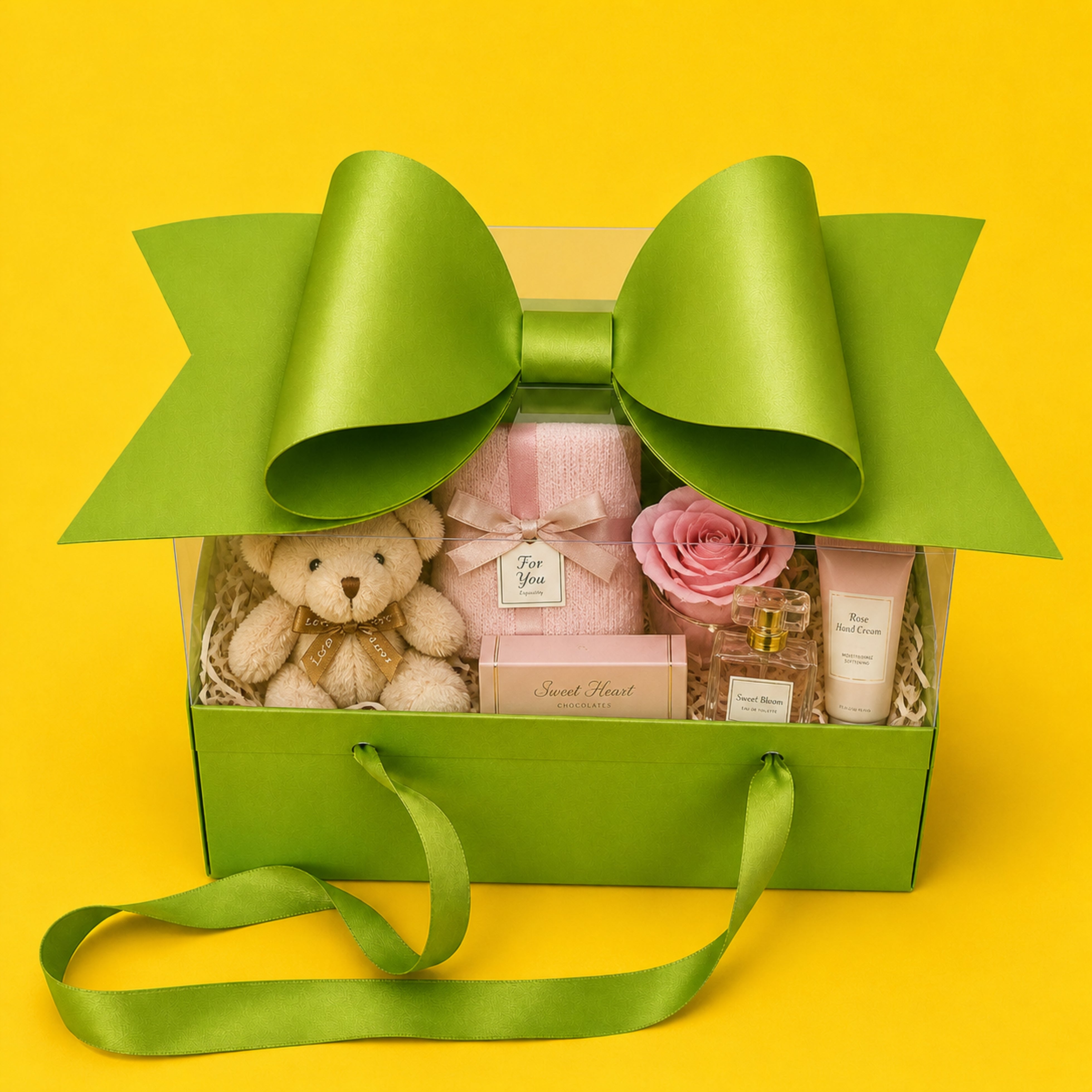 GIFT PACKING BOW BOX WITH RIBBON ( PARROT GREEN )(Set of 4 PCS) (Barcode 13866)
