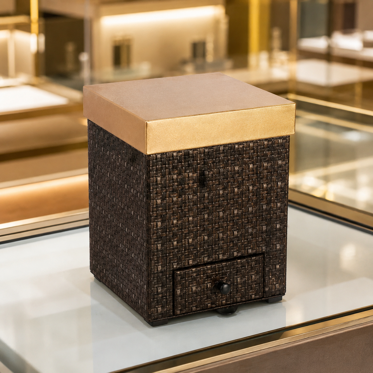 SURPRISE GIFT BOX  SQUARE SHAPE COLOR  BLACK AND GLDEN 7.5*7. 5*7.5 INCH (1 PC) (Barcode 7256)