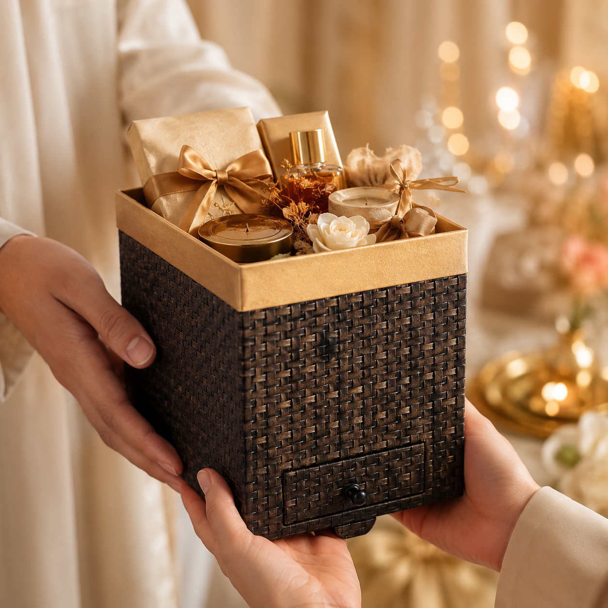 SURPRISE GIFT BOX  SQUARE SHAPE COLOR  BLACK AND GLDEN 7.5*7. 5*7.5 INCH (1 PC) (Barcode 7256)
