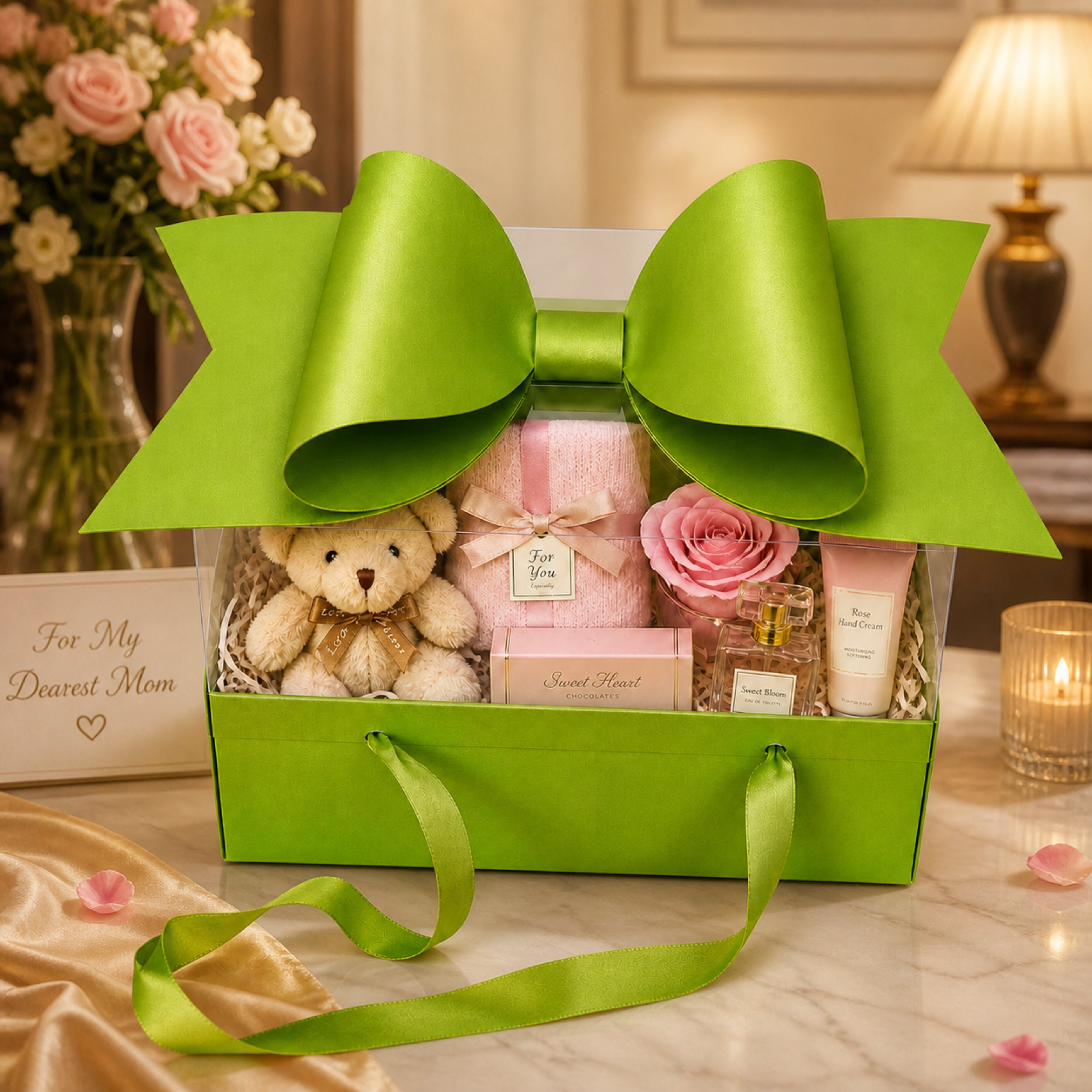 GIFT PACKING BOW BOX WITH RIBBON ( PARROT GREEN )(Set of 4 PCS) (Barcode 13866)