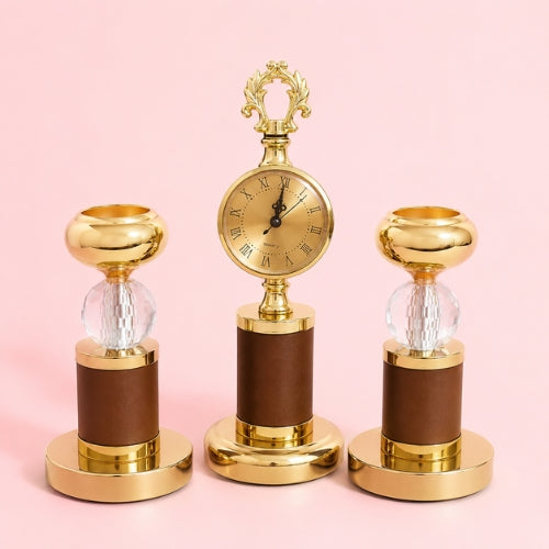 LUXURY TABLE  CENTERPIECE SET  COMBINING CANDLE  STANDS AND A  MATCHING TABLE  CLOCK (3 PCS) 13256