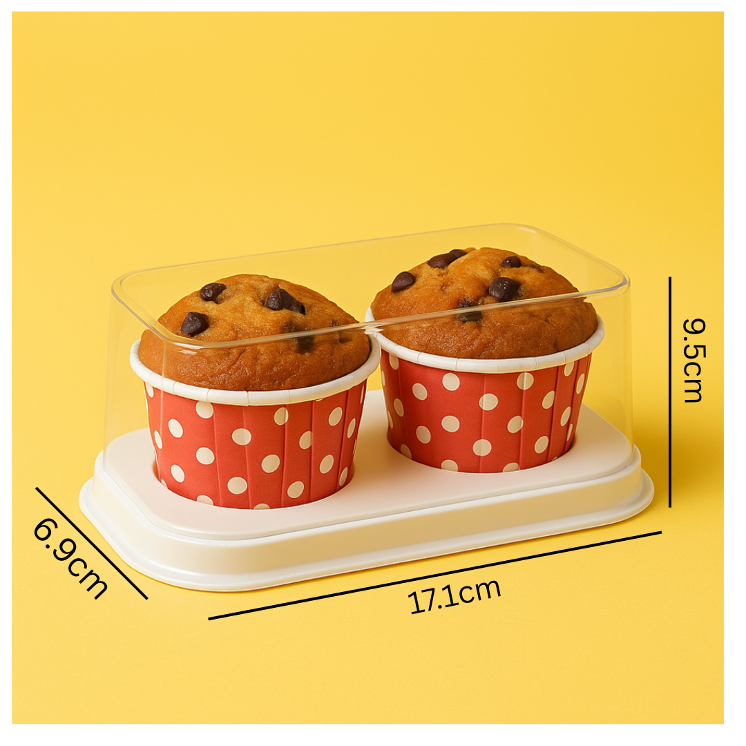 PLASTIC 2 CAVITY HINGED  CUPCAKE OR MUFFIN  CONTAINER RECTANGLE  SHAPE 17.1*9.5*6.9 CM (1 PC)