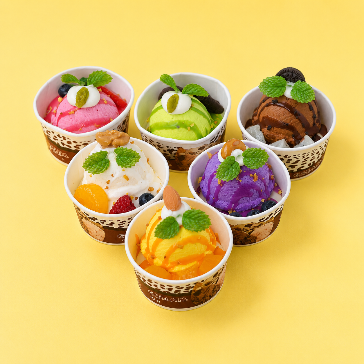ARTIFICIAL FOOD DUMMY DIFFERENT FLAVOURS CUP ICE CREAM WITH DRY AND FRESH FRUITS (6 PCS )  13612 2074-16