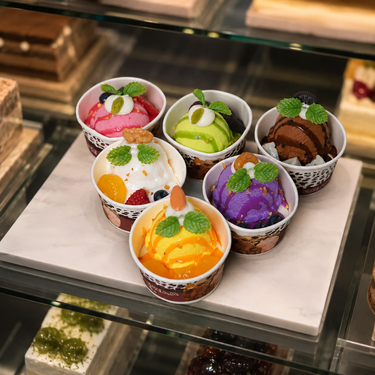 ARTIFICIAL FOOD DUMMY DIFFERENT FLAVOURS CUP ICE CREAM WITH DRY AND FRESH FRUITS (6 PCS )  13612 2074-16