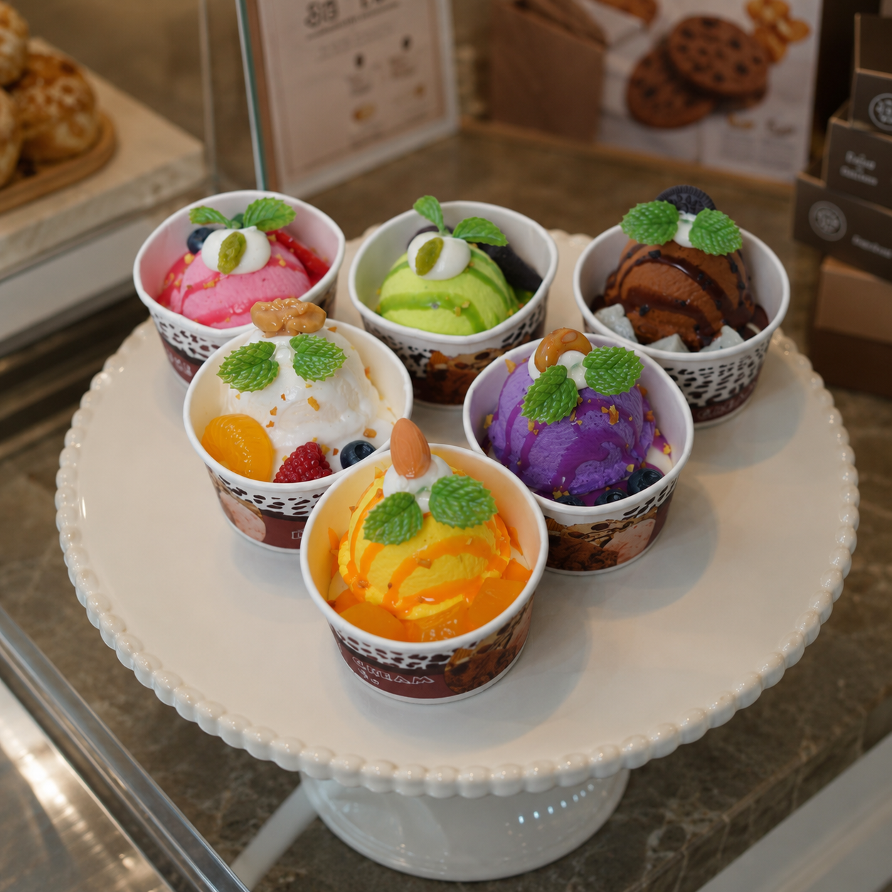 ARTIFICIAL FOOD DUMMY DIFFERENT FLAVOURS CUP ICE CREAM WITH DRY AND FRESH FRUITS (6 PCS )  13612 2074-16