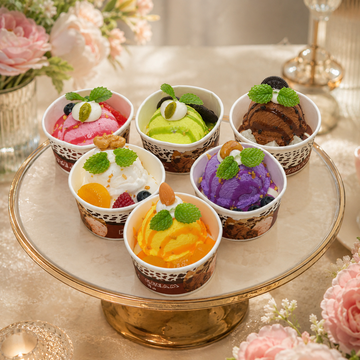 ARTIFICIAL FOOD DUMMY DIFFERENT FLAVOURS CUP ICE CREAM WITH DRY AND FRESH FRUITS (6 PCS )  13612 2074-16