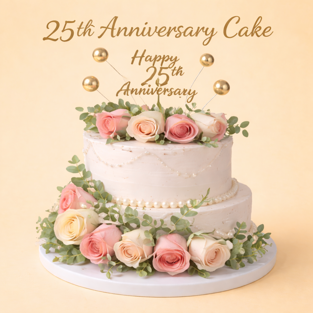 25th Anniversary Floral Elegance Cake Topper (1 pc)