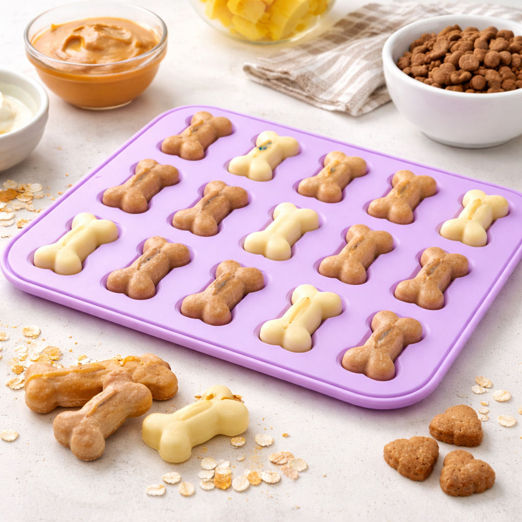 SILICONE  CHOCOLATE  MOULD PUPPY PAW  AND BONE SHAPE  18 CAVITY (1 PC)