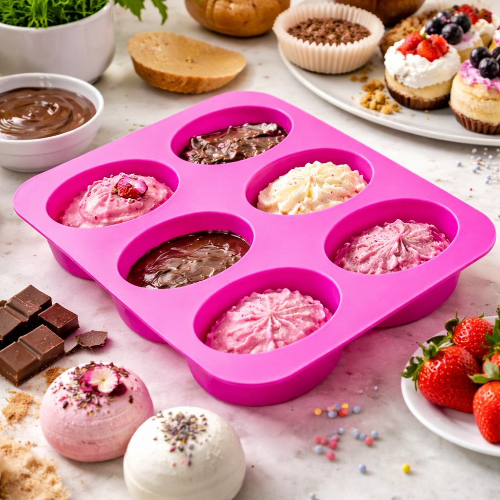 SILICONE SOAP  MOULD OVAL  SHAPE 6 CAVITY (1  PC)