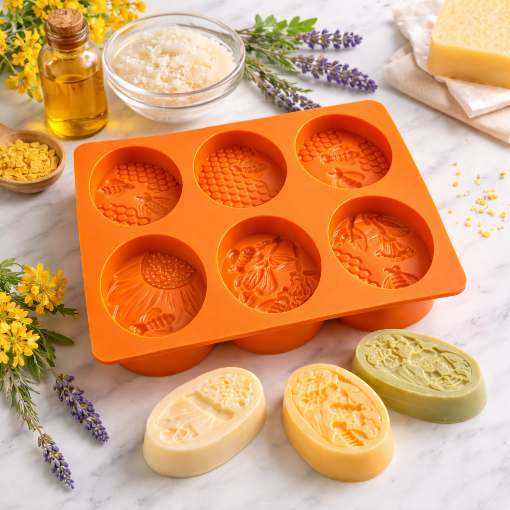 SILICONE SOAP  MOULD 3D HONEY  BEE SHAPE 6  CAVITY (1 PC)