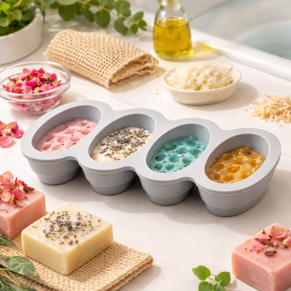 SILICONE SOAP  MOULD OVAL  SHAPE MASSAGE  SOAP DESIGN 4  CAVITY (1 PC)