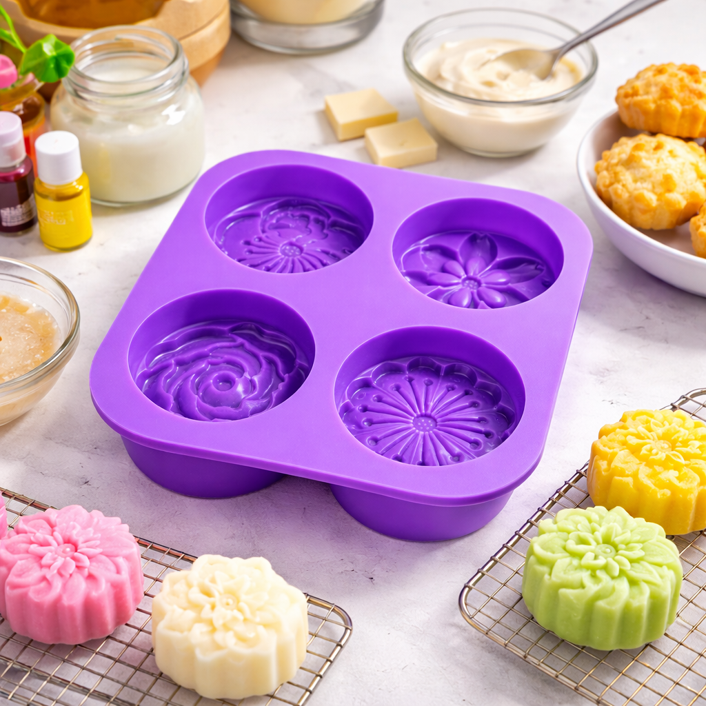 SILICONE SOAP  MOULD FLOWER  SHAPE 4 CAVITY (1  PC)