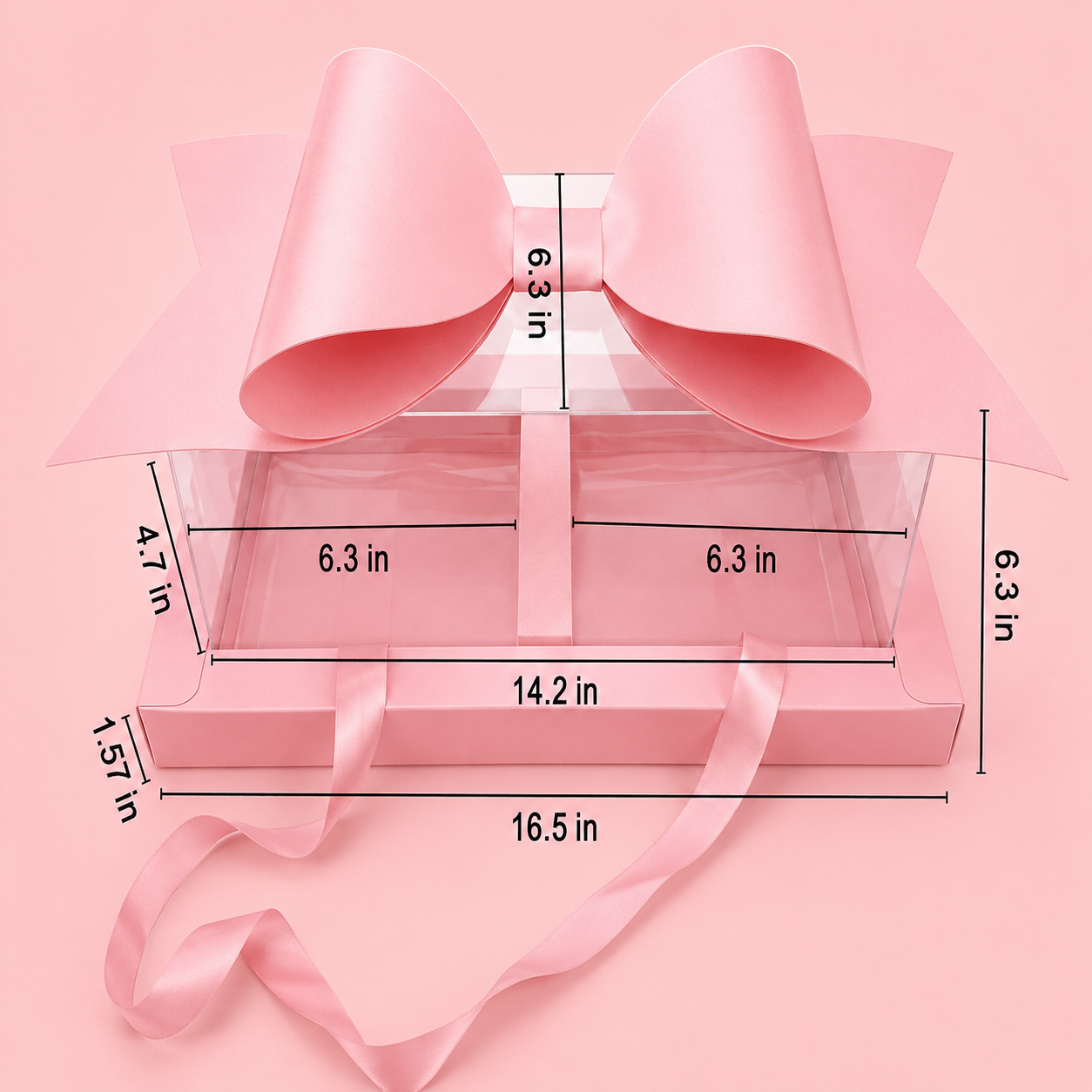 GIFT PACKING BOW BOX WITH RIBBON ( PINK )(Set of 4 PCS) (Barcode 13865)
