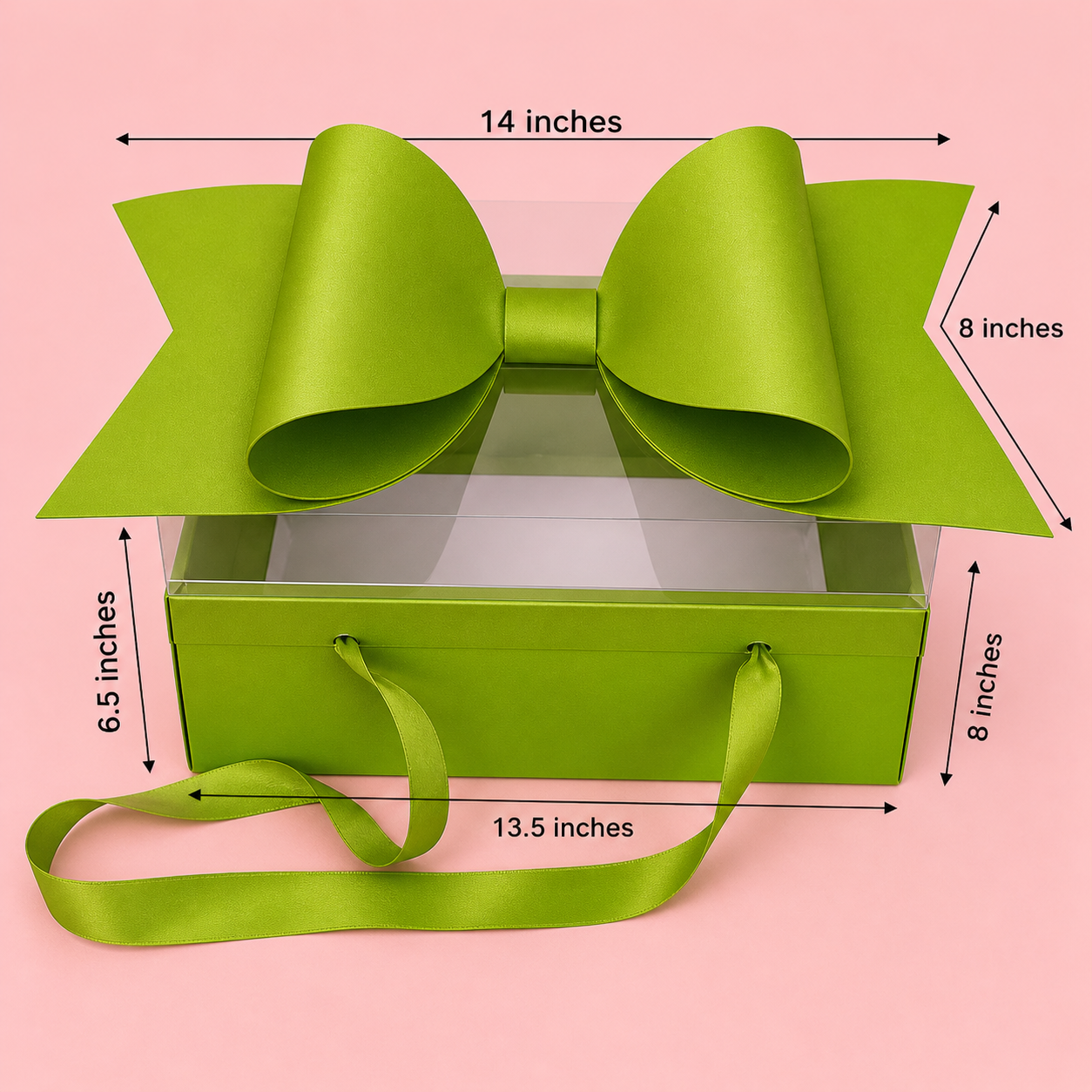 GIFT PACKING BOW BOX WITH RIBBON ( PARROT GREEN )(Set of 4 PCS) (Barcode 13866)