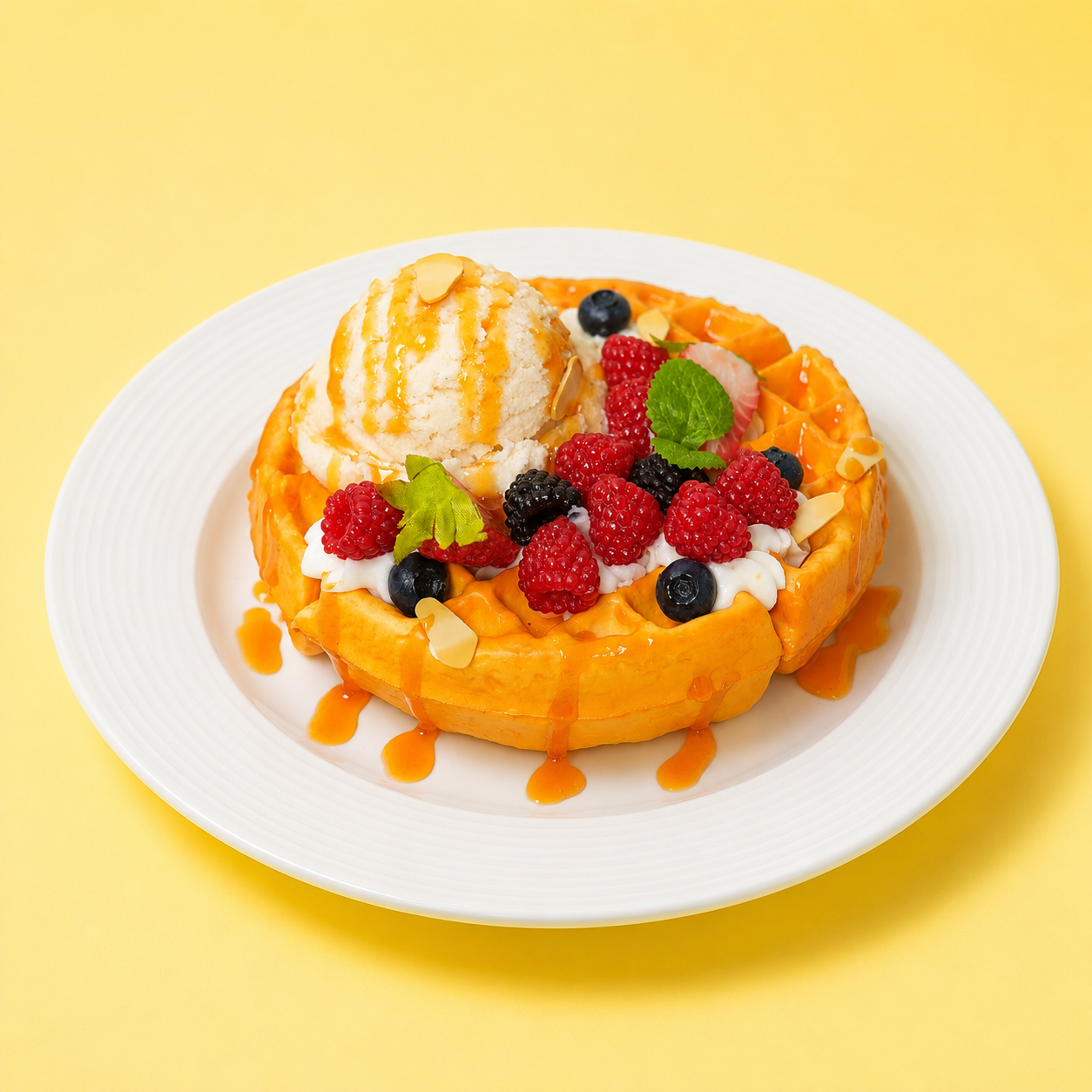 ARTIFICIAL FOOD MANGO WAFFLE TOPPING ICE CREAM WITH FRESH BERRIES (1 PC) 13611 2074-15