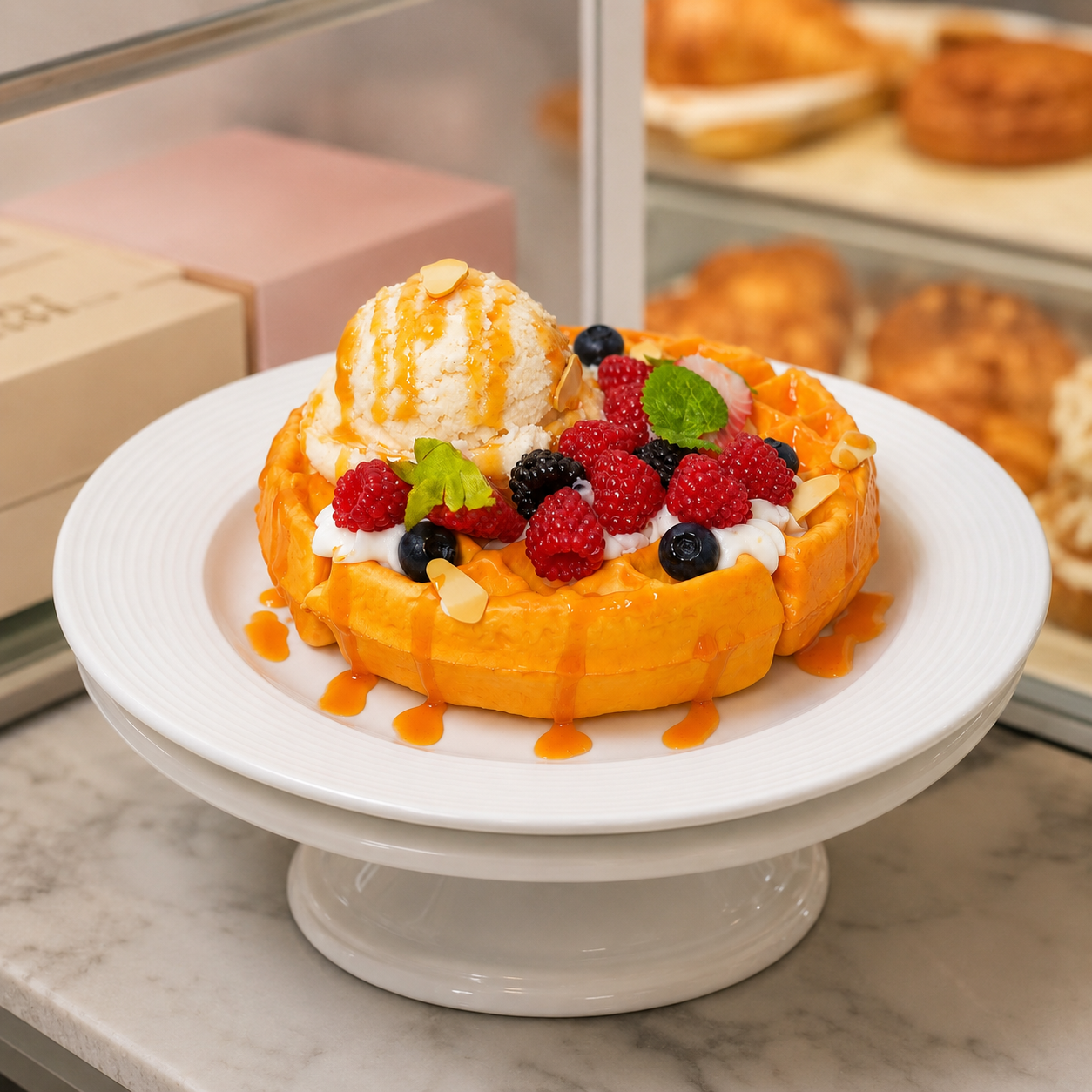 ARTIFICIAL FOOD MANGO WAFFLE TOPPING ICE CREAM WITH FRESH BERRIES (1 PC) 13611 2074-15