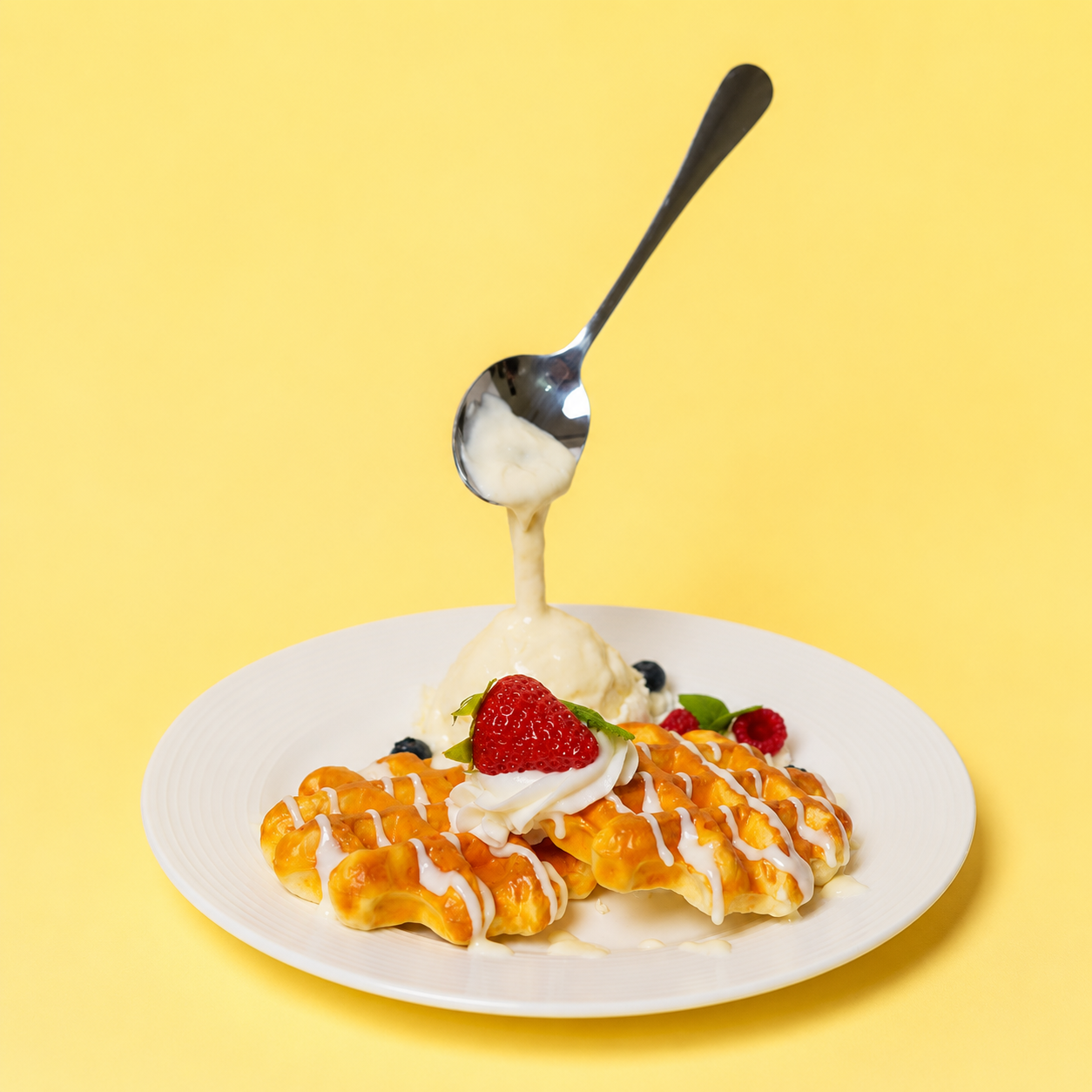 ARTIFICIAL FOOD DUMMY BELGIAN WAFFLE SCOOP OF VANILLA ICE CREAM WITH SPOON (1 PC) 13610 2074-14