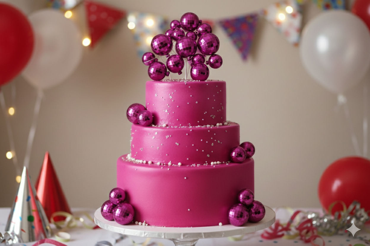 CAKE DECORATION  OR FAUX BALL  DISCO MAGENTA COLOR  (12 PCS OF SAME  COLOR IN ONE  PACKET)