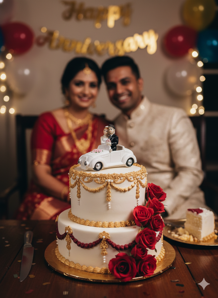 CAKE TOY STATUE  GRANPARENTS 50 TH  WEDDING  ANNIVERSARY ON  GOLDEN CAR 1 PC