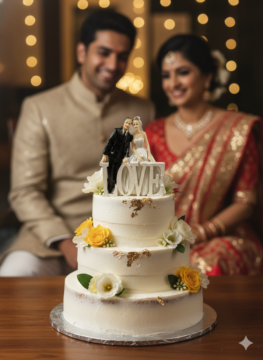 CAKE TOY STATUE  BRIDE AND GROOM  WITH LOVE SIGN 1 PC