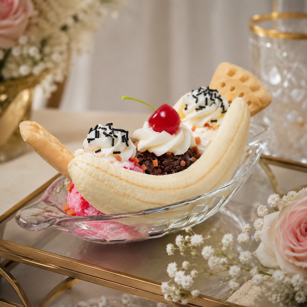 ARTIFICIAL FOOD DUMMY BANANA SPLIT ICE CREAM DESSERT (1 PC) 13598 2074-4