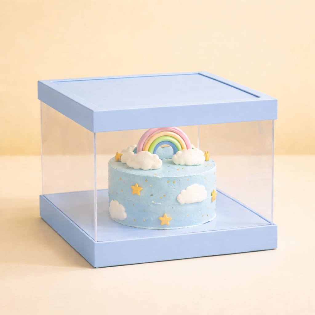 Transparent Blue Cake Box (9x9x6" Set of 3 Pcs)