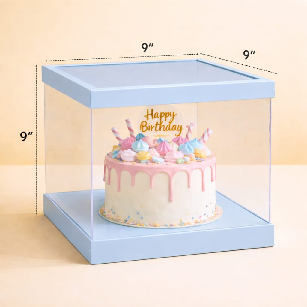 Transparent Blue Cake Box (9x9x9 Inch Set of 3 PCS )