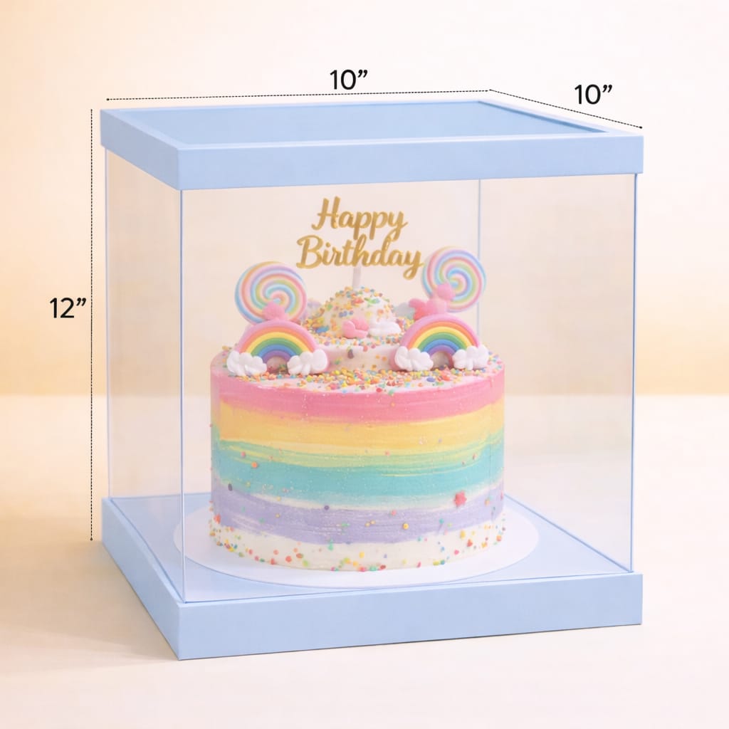 Transparent Blue Cake Box  (10x10x9 Inch Set of 3 PCS)