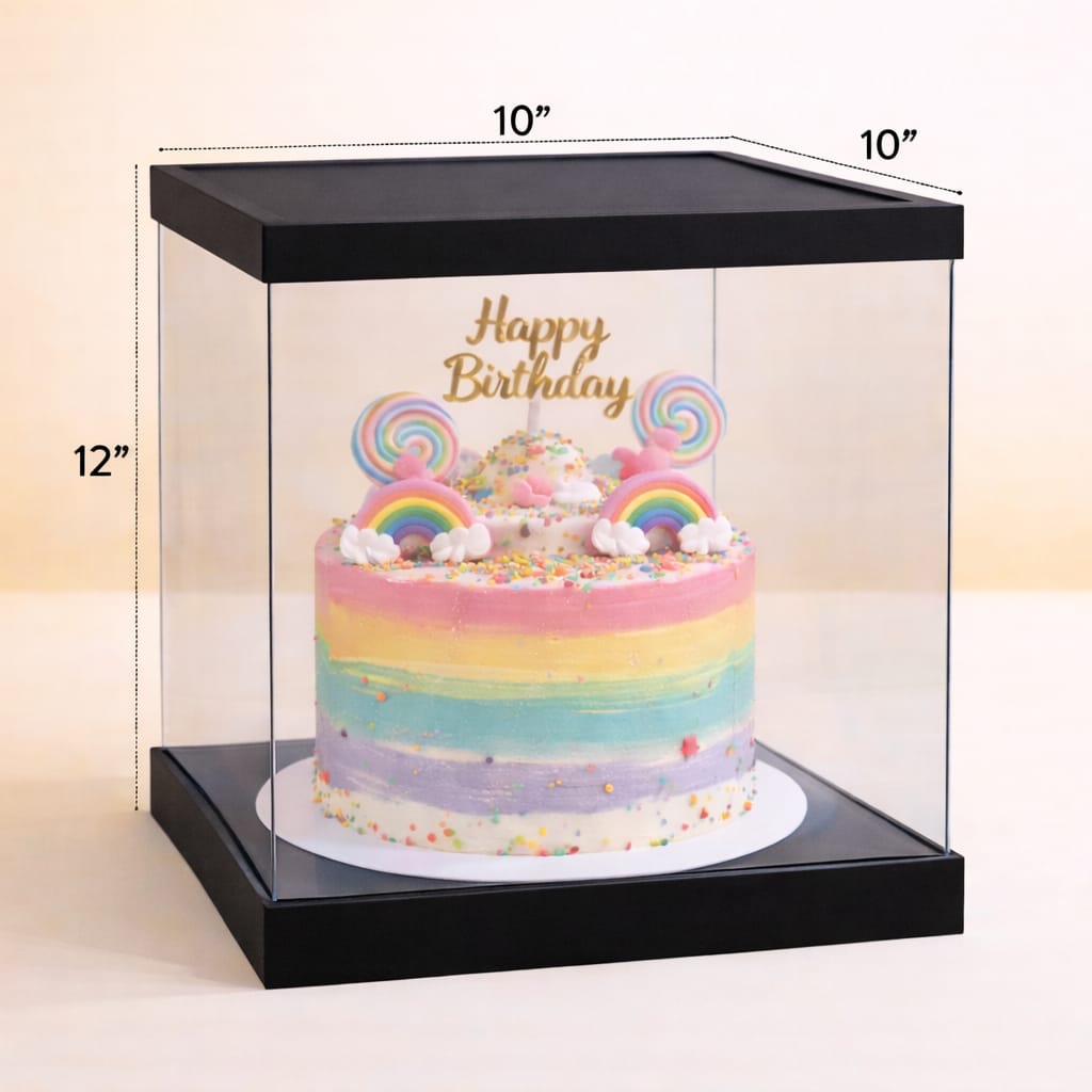 Transparent Black Cake Box (10x10x9 Inch Set of 3 PCS)