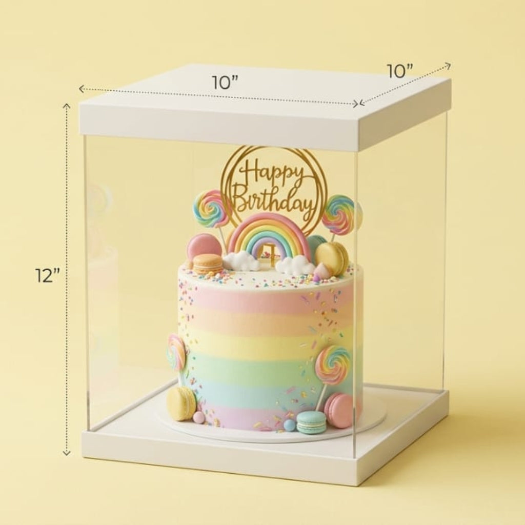 Transparent White Cake Box  (10x10x9 Inch Set of 3 PCS)