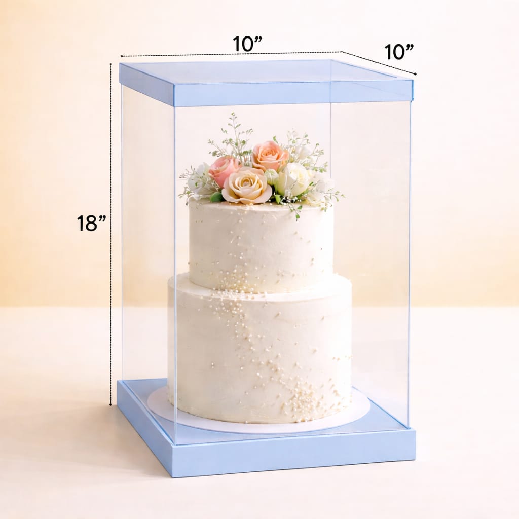 Transparent Blue Cake Box Set of 3 PCS (10x10x18 Inch)