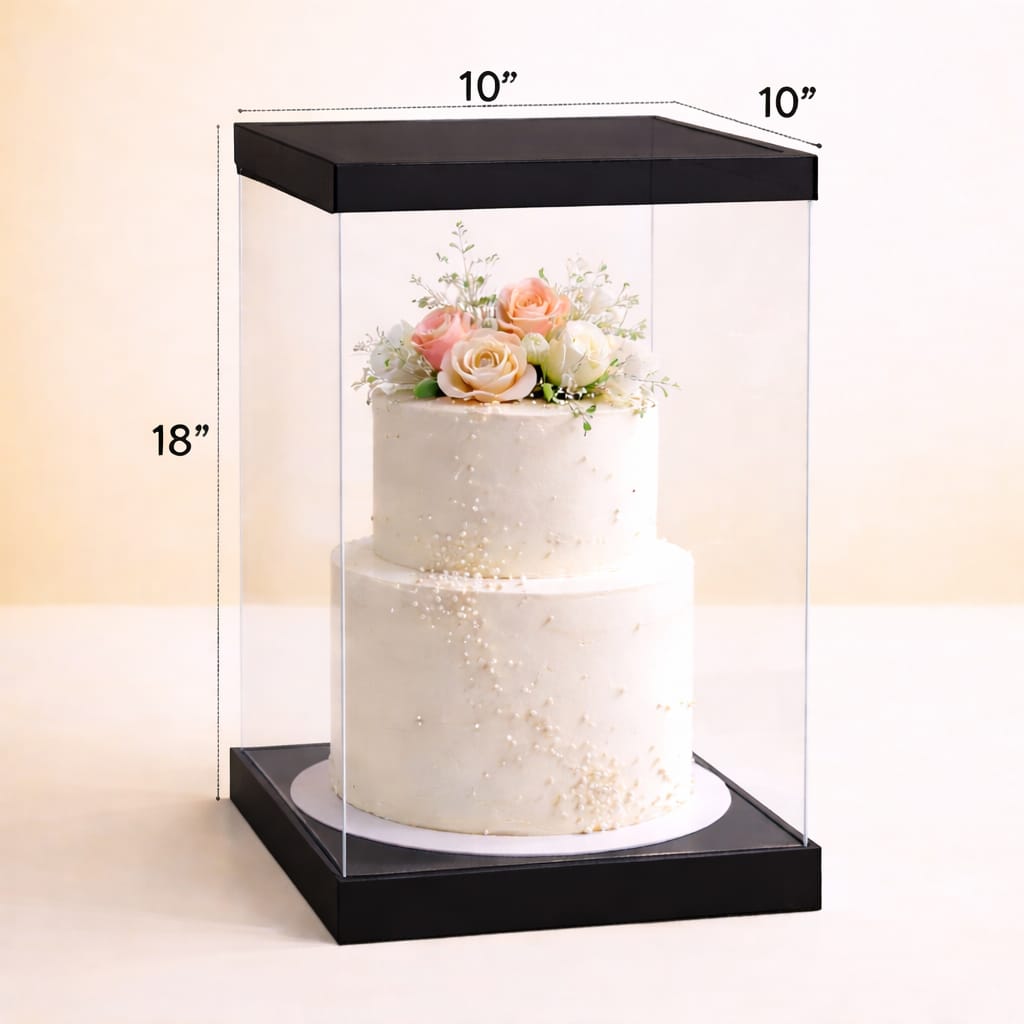 Transparent Black Cake Box Set of 3 PCS (10x10x18 Inch)