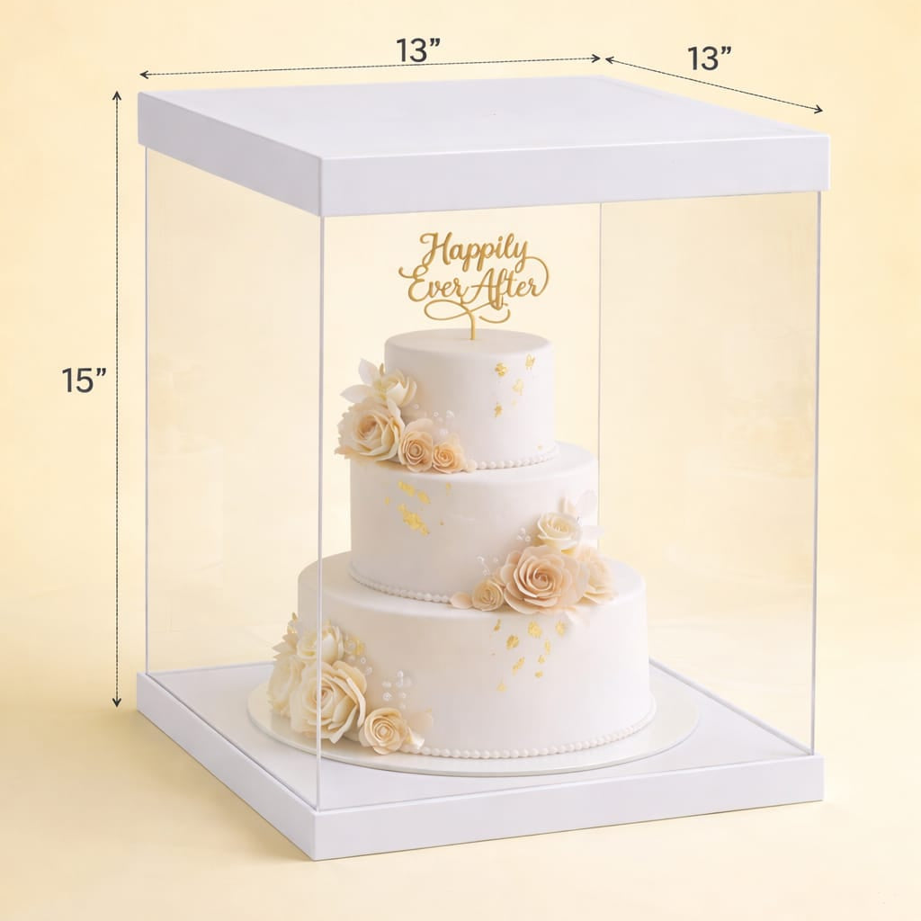 Transparent white Cake Box (13x13x15" Set of 3 PCS)