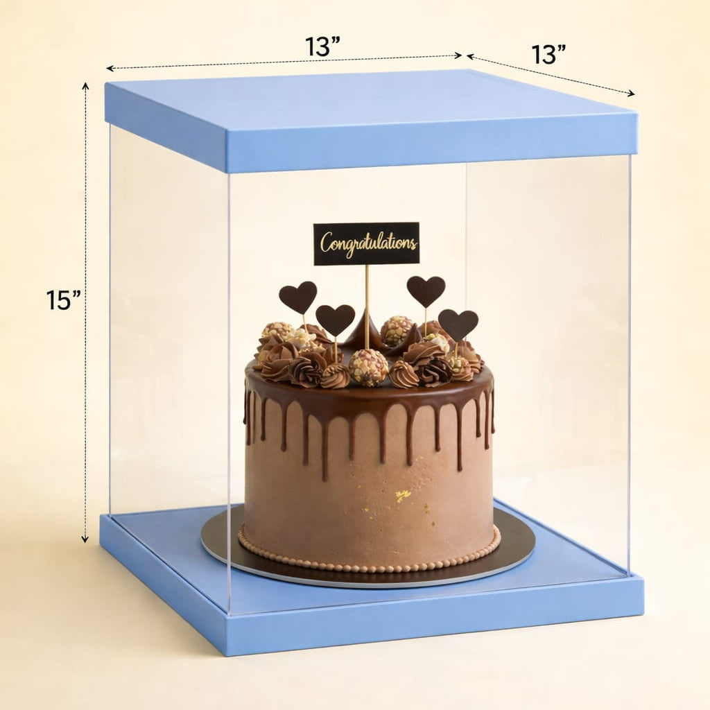 Transparent Blue Cake Box (13x13x15" Set of 3 PCS)