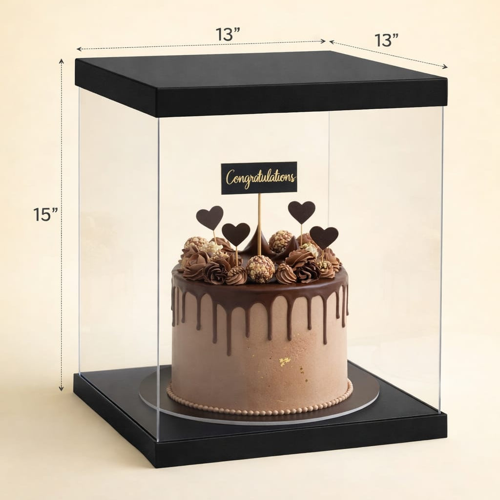 Transparent Black Cake Box (13x13x15" Set of 3 PCS)