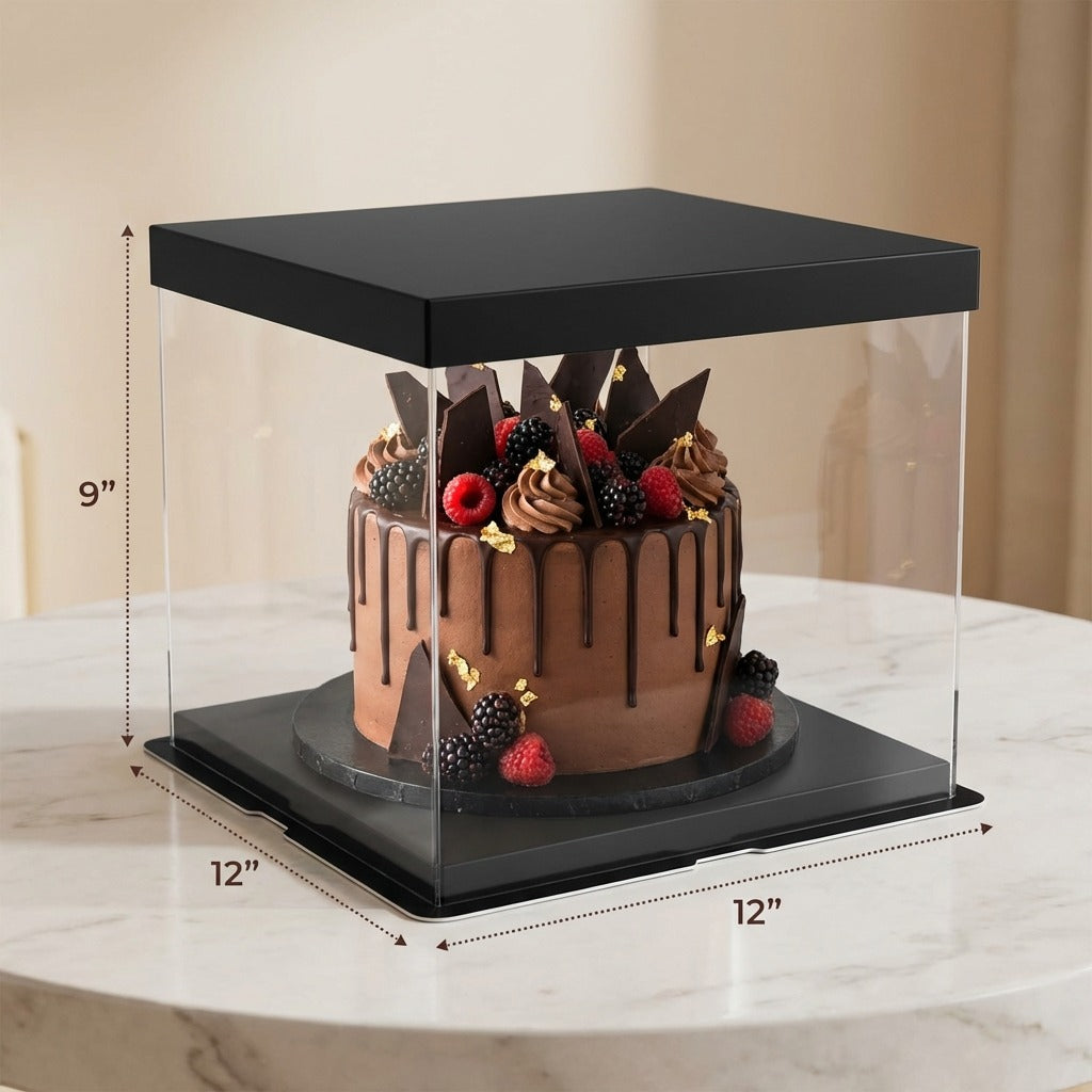 Transparent Black Cake Box  (12x12x9 Inch Set of 3 PCS)