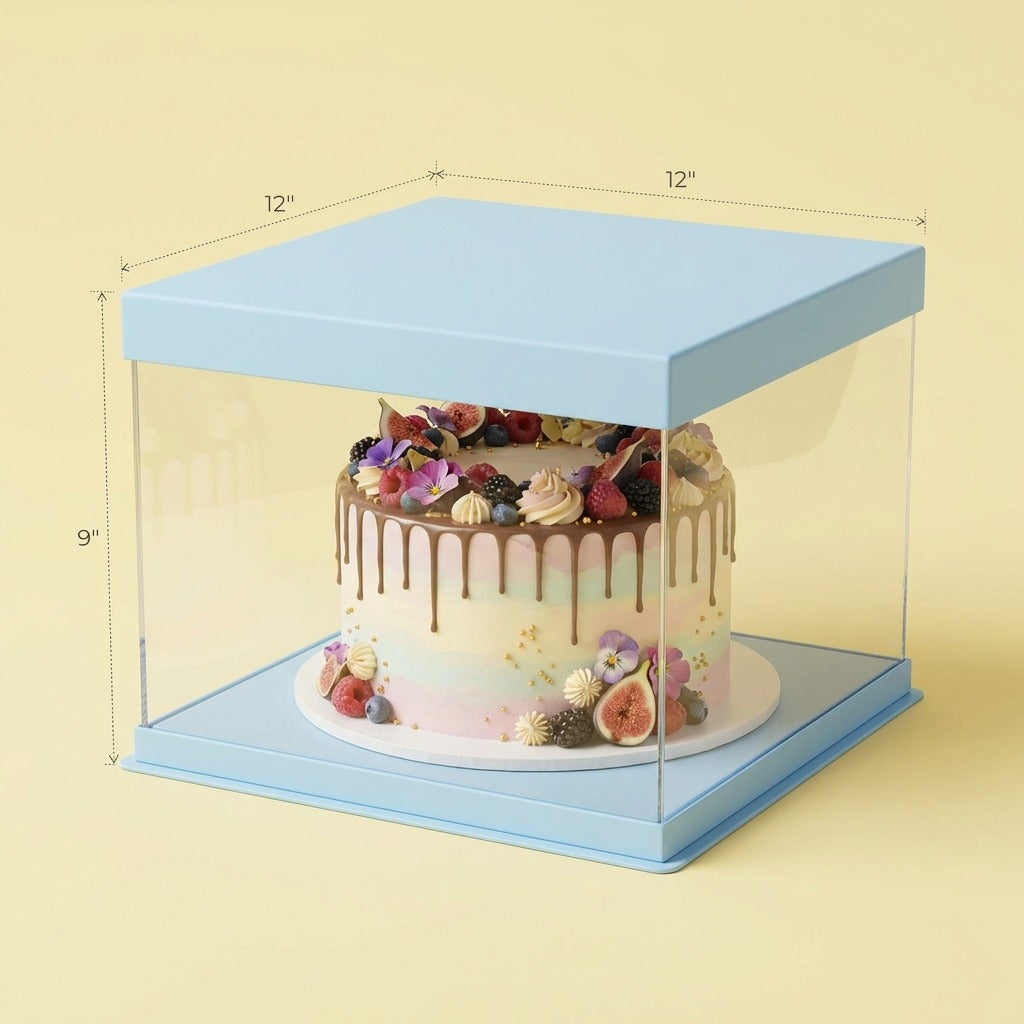 Transparent Blue Cake Box  (12x12x9 Inch Set of 3 PCS)