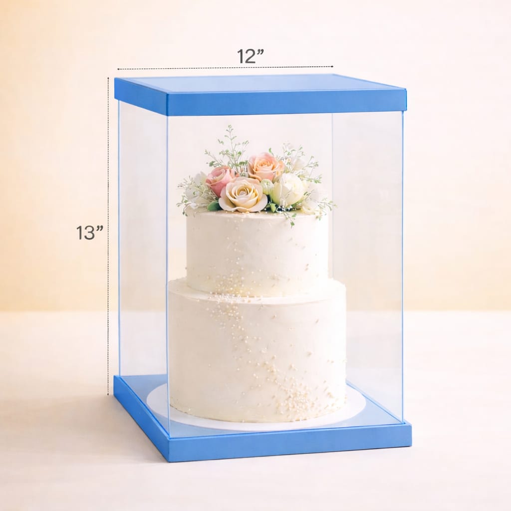 Transparent Blue Cake Box  (12x12x13 Inch Set of 3 PCS)