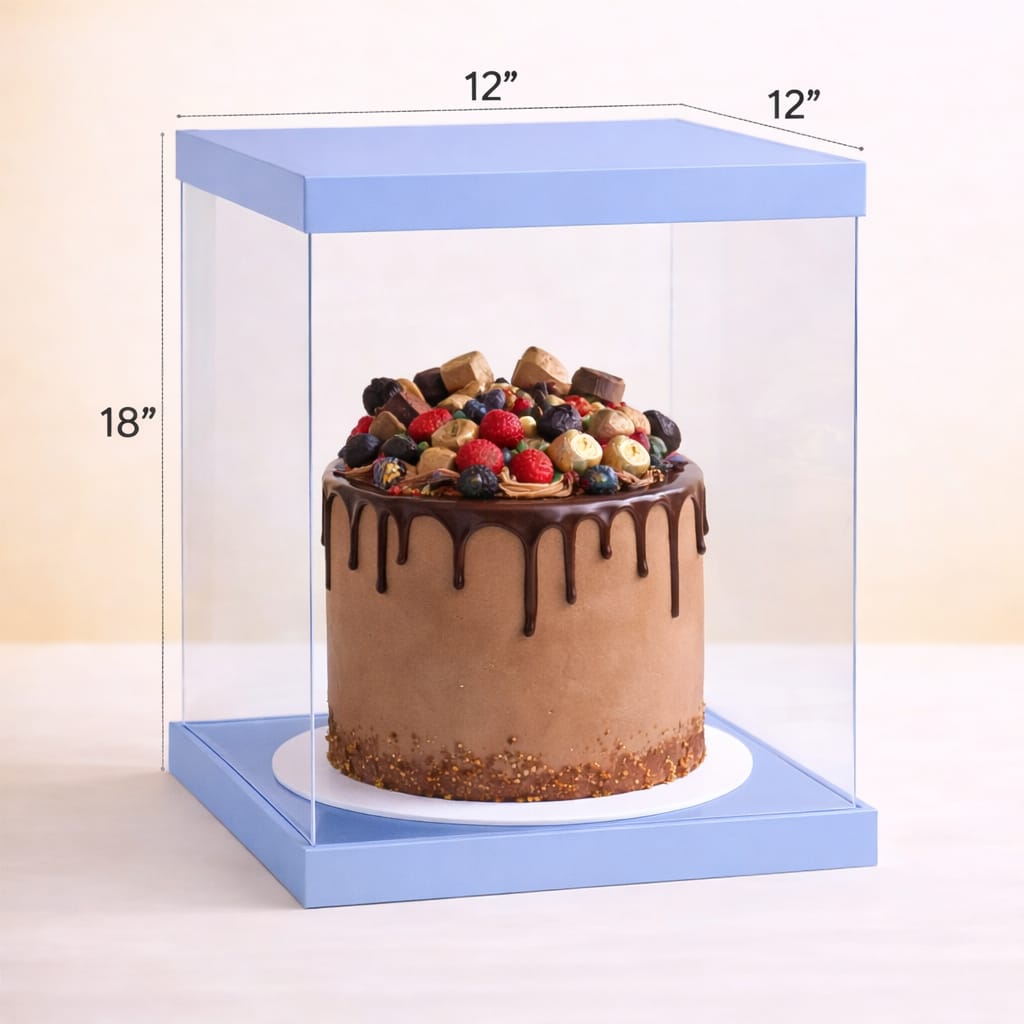 Transparent Blue Cake Box  (12x12x18" Set of 3 PCS)