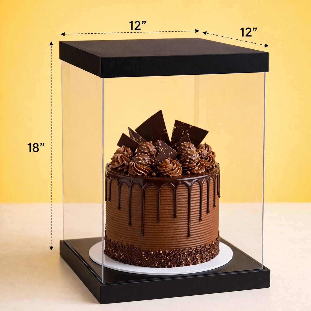 Transparent Black Cake Box  (12x12x18" Set of 3 PCS)