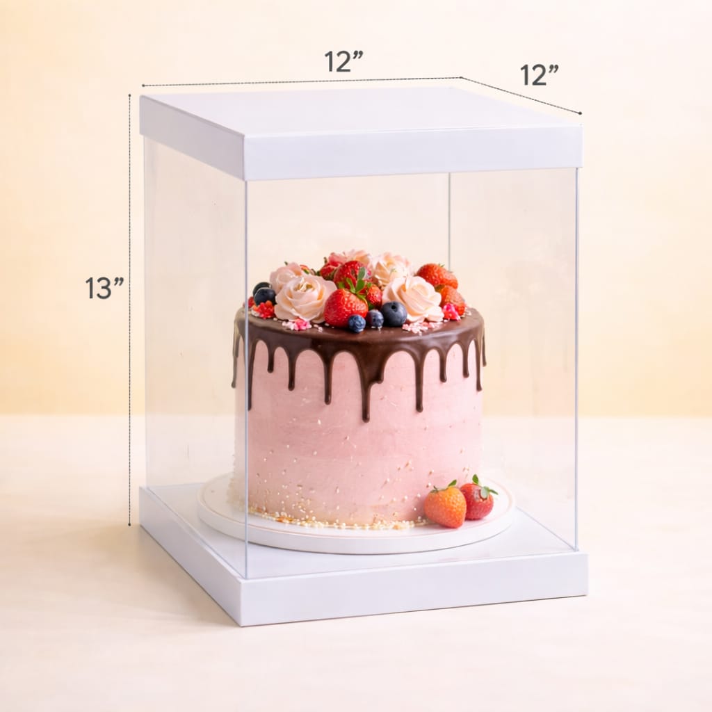 Transparent white Cake Box  (12x12x13 Inch Set of 3 PCS)